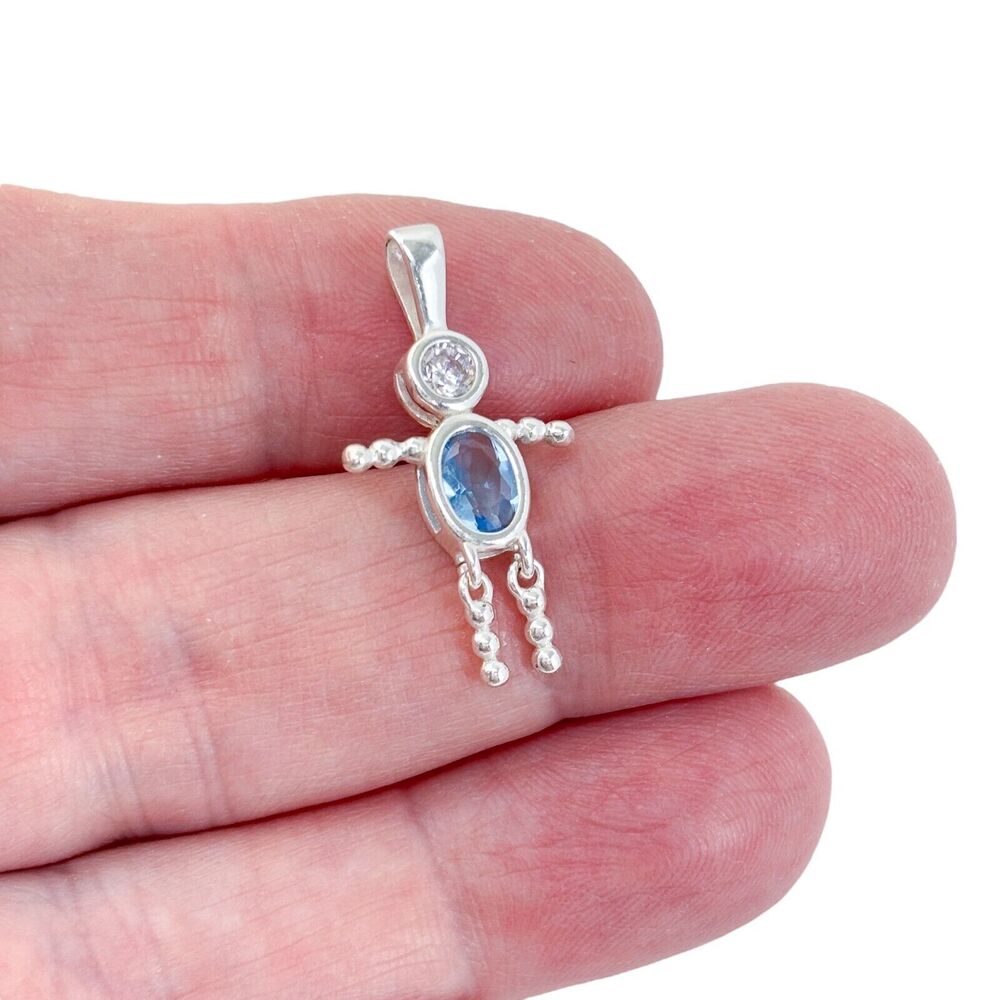 Vintage Sterling Silver 925 Blue Cubic Zirconia Boy Pendant